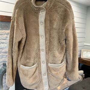 Workshop Republic Clothing Tan Plush Teddy Snap Jacket with Cream Trim